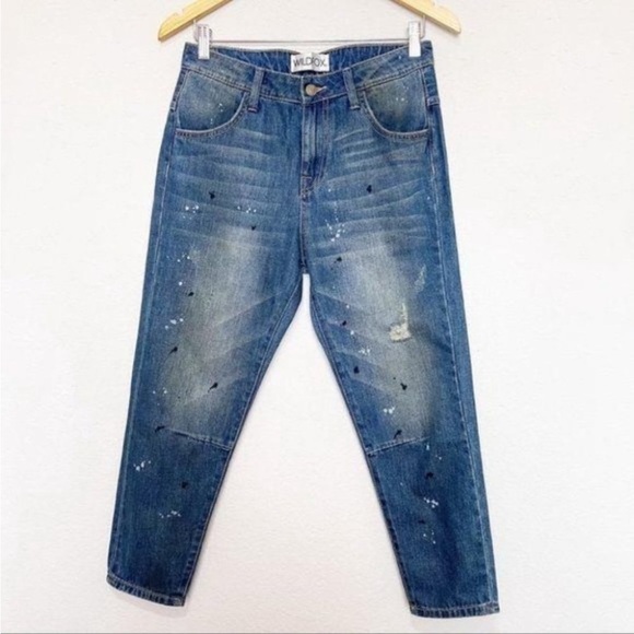 Wildfox Baggy Crop Jean Da Vinci Size 25 Distressed NWT Paint 100% Cotton - Picture 3 of 8